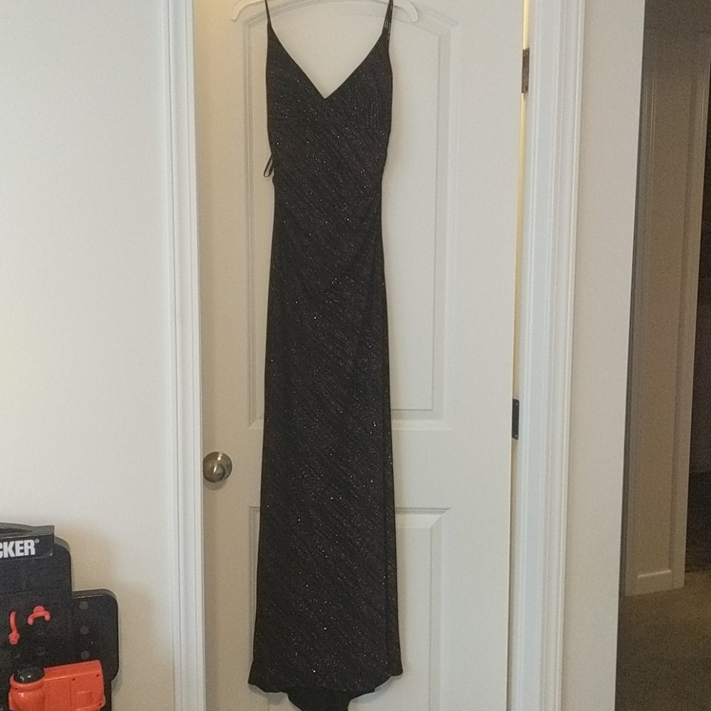 City Triangles Long Black Pink Sequin Dress